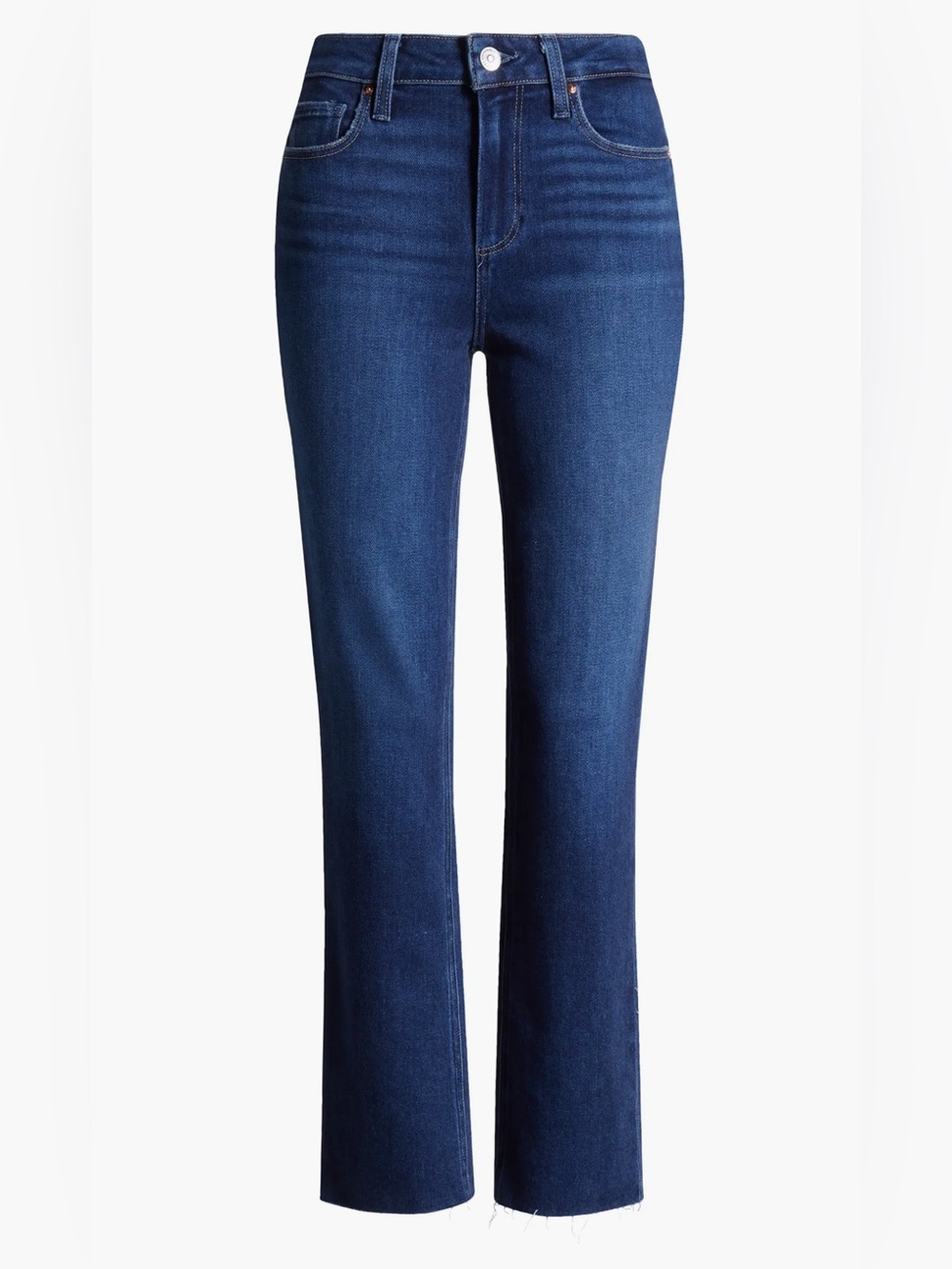 PAIGE Blue Cindy High Rise Straight Ankle Raw Hem Stretch Jeans Size 23 NEW $229